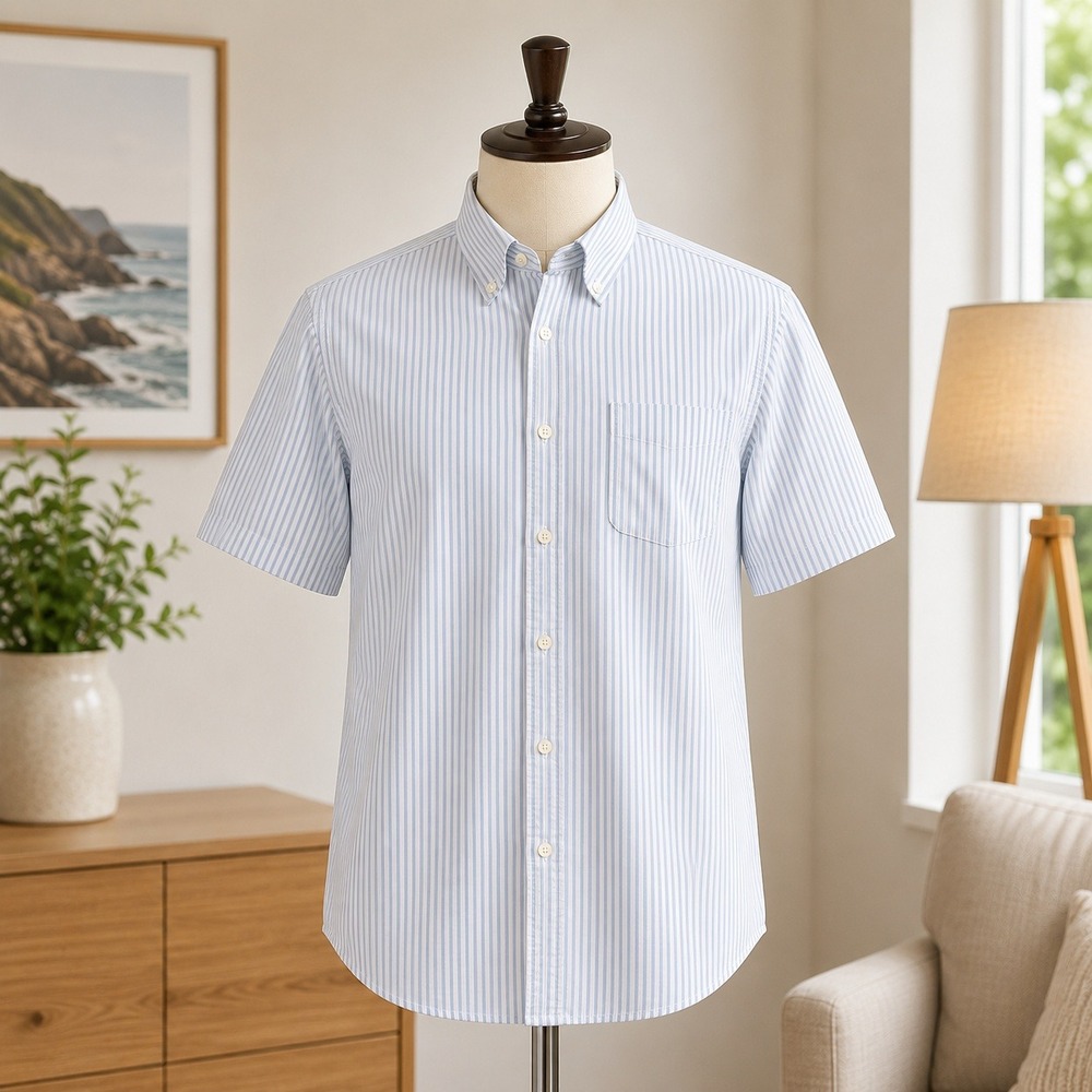 Claybrooke Button Down Shirt Mens 16.5 Blue White Striped Wrinkle Free SS 2415